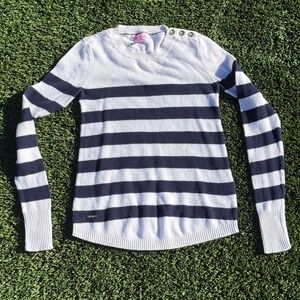 Lilly Pulitzer Navy White Striped Sweater Gold Shoulder Buttons XS